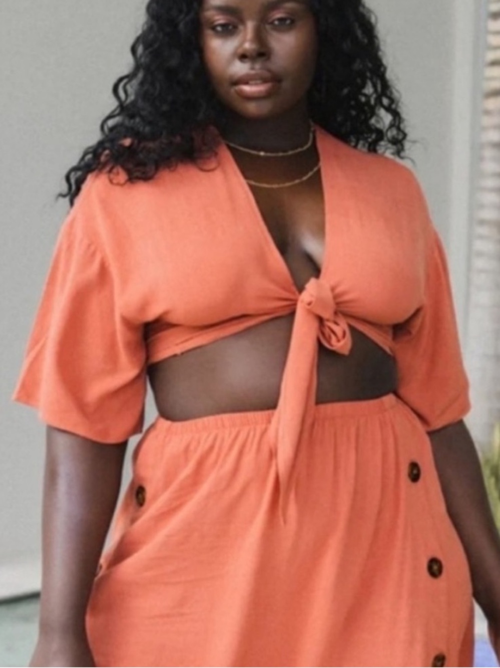 Toluca Swim Maria Tie-Front Linen Cover Up Top Medium Clay - Picture 6 of 15